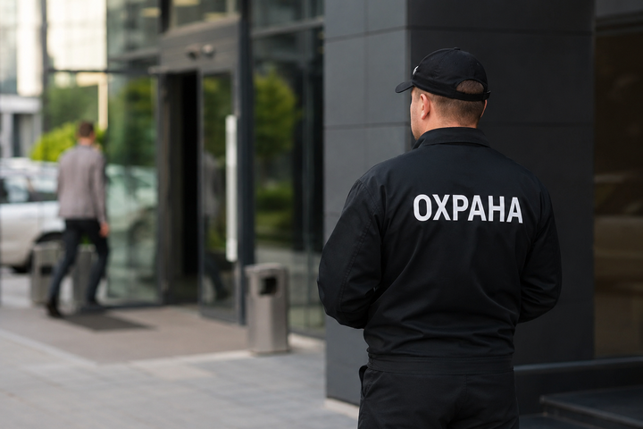 охрана возле входа в здание