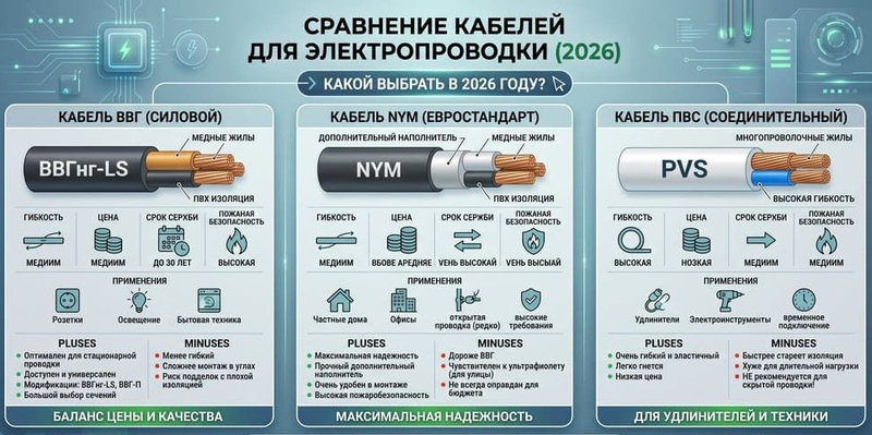 инфографика по выбору кабелей - сравнение