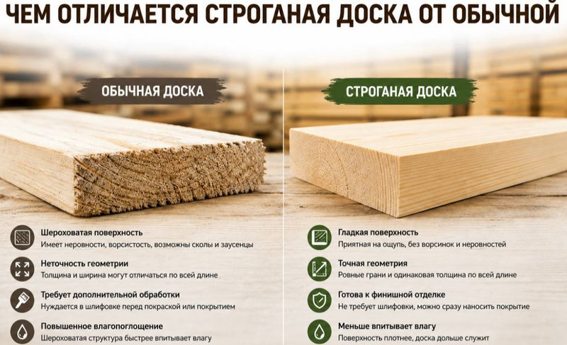 инфоргафика отличий обычной от строганой доски