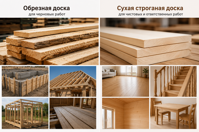 примеры применения обрезной и строганой досок